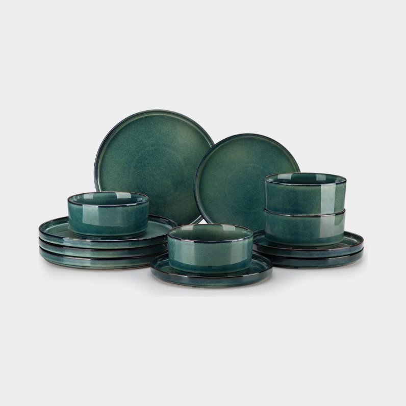 Conjunto De Louças Vancasso Starry De 12 Peças Em Grés Verde